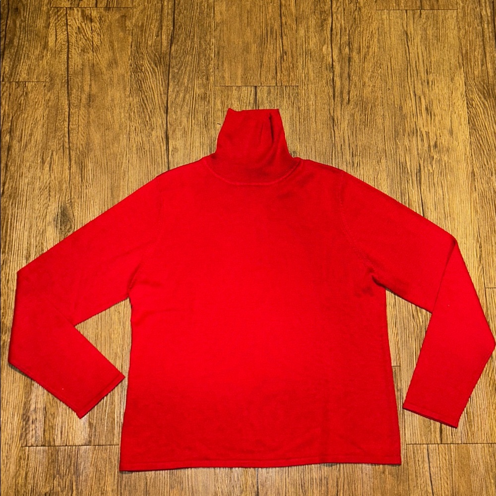 Vibrant Red Silk & Cashmere Turtleneck Sweater